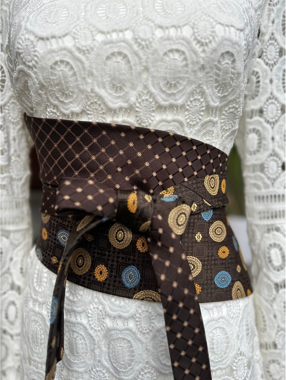 Upcycled Obi Belt | Corset Style Waist Belt | OOAK | OS | Vintage Reclaimed Ties - Picture 11 of 12
